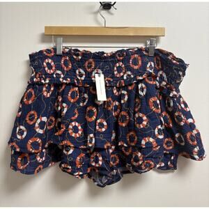 Celandine Navy Lifesaver Print Ruffle Shorts Size XL NWT Nautical Anthropologie